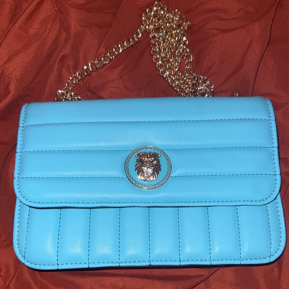 Aldo Light Blue Crossbody Bag with Gold Chain